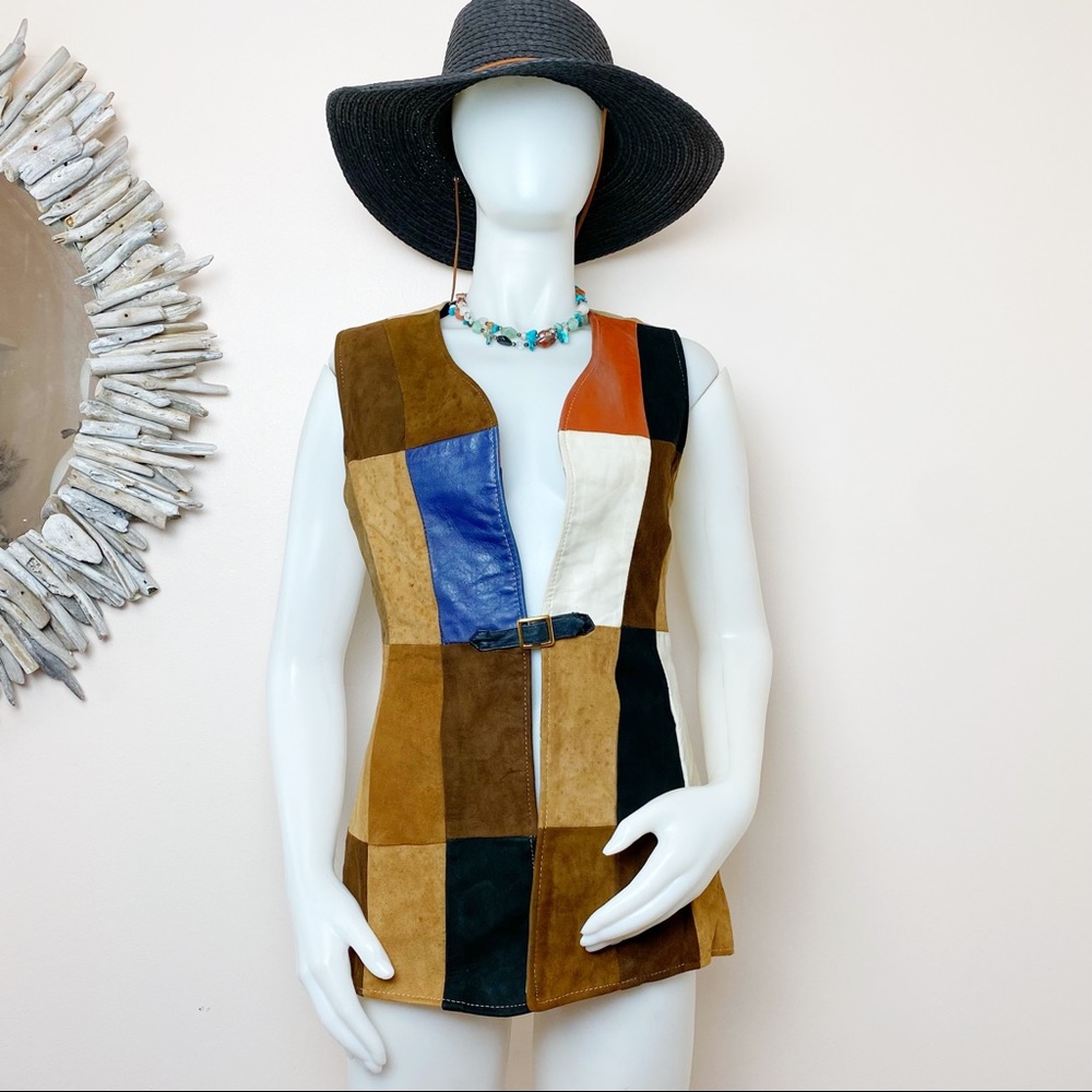 VINTAGE 70’s leather & suede patchwork vest